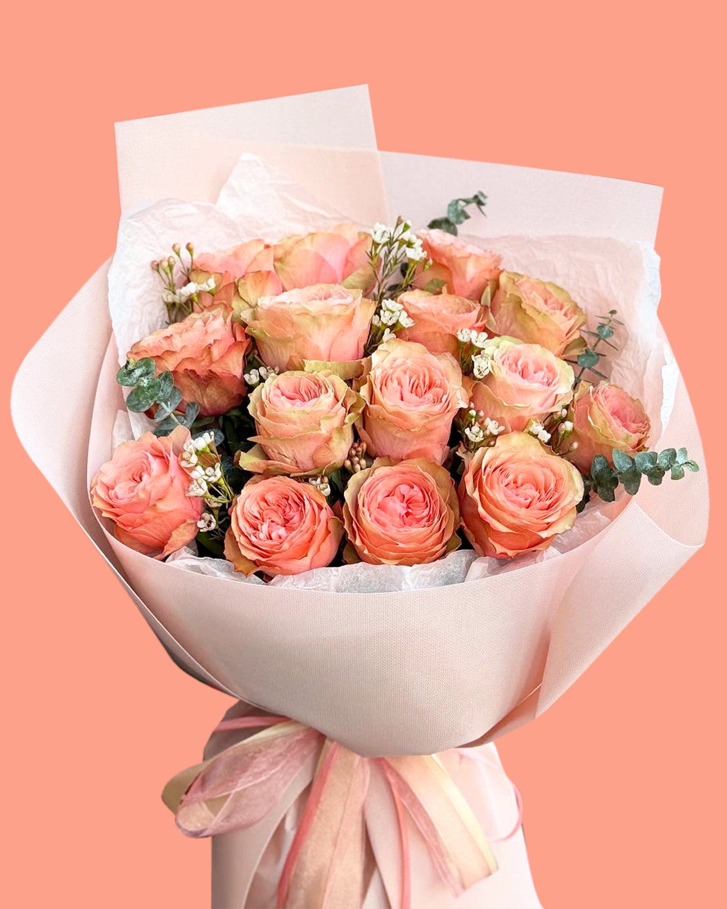 One Dozen Peach Roses